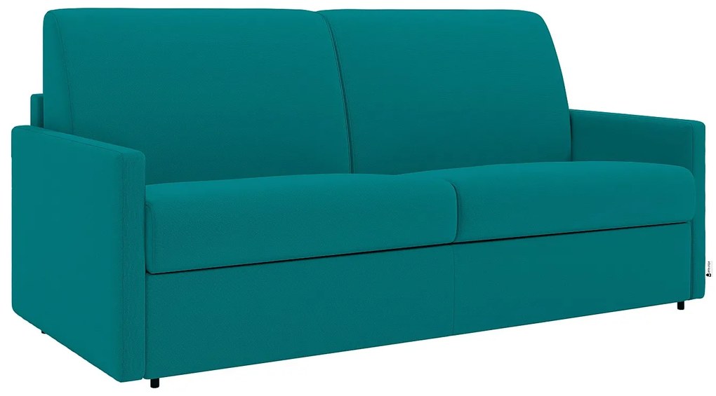 Kanapa 3-osobowa z ekspresowym mechanizmem rozkładania z tkaniny CALIFE - Kolor: turkusowy - Wymiary miejsca do spania: 140 cm - Materac 14 cm