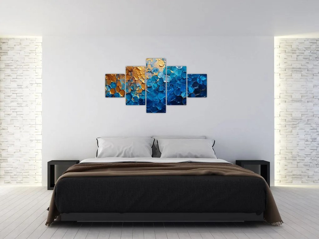 Obraz - Niebiesko-złoty obraz (125x70 cm)