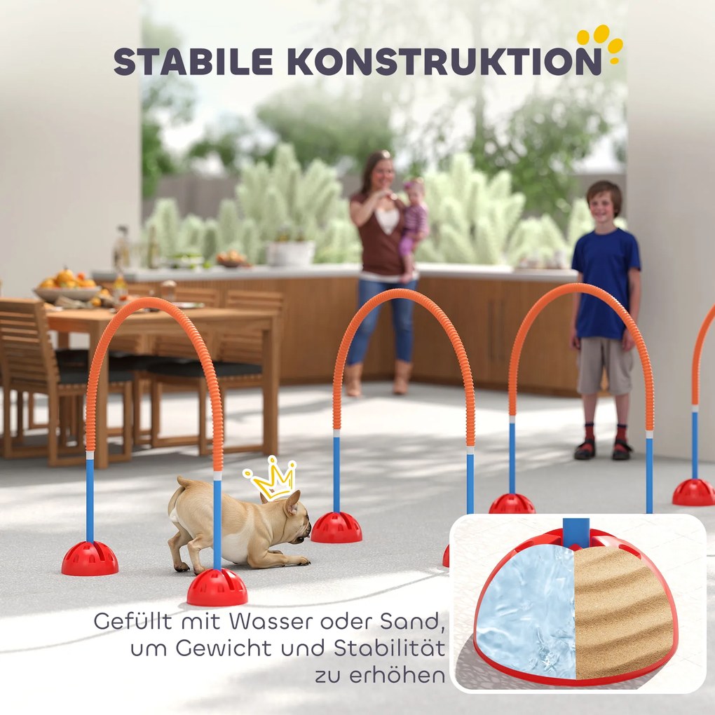 PawHut 4-częściowy zestaw do treningu agility dla psów z regulowanymi bramkami, torbą na sprzęt, do ogrodu, Kolor Niebiesko-Pomarańczowy