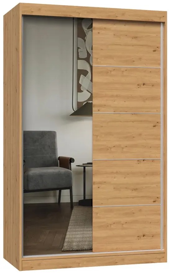 Szafa dwudrzwiowa przesuwna z lustrem 120 cm dąb artisan - Stoflis 10X