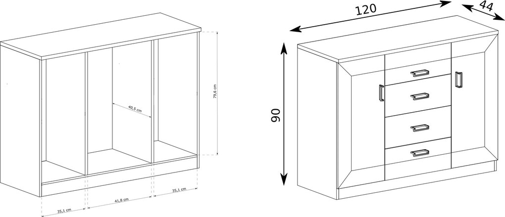 Komoda UDINE 120 cm do Salonu Sypialni Dąb lefkas
