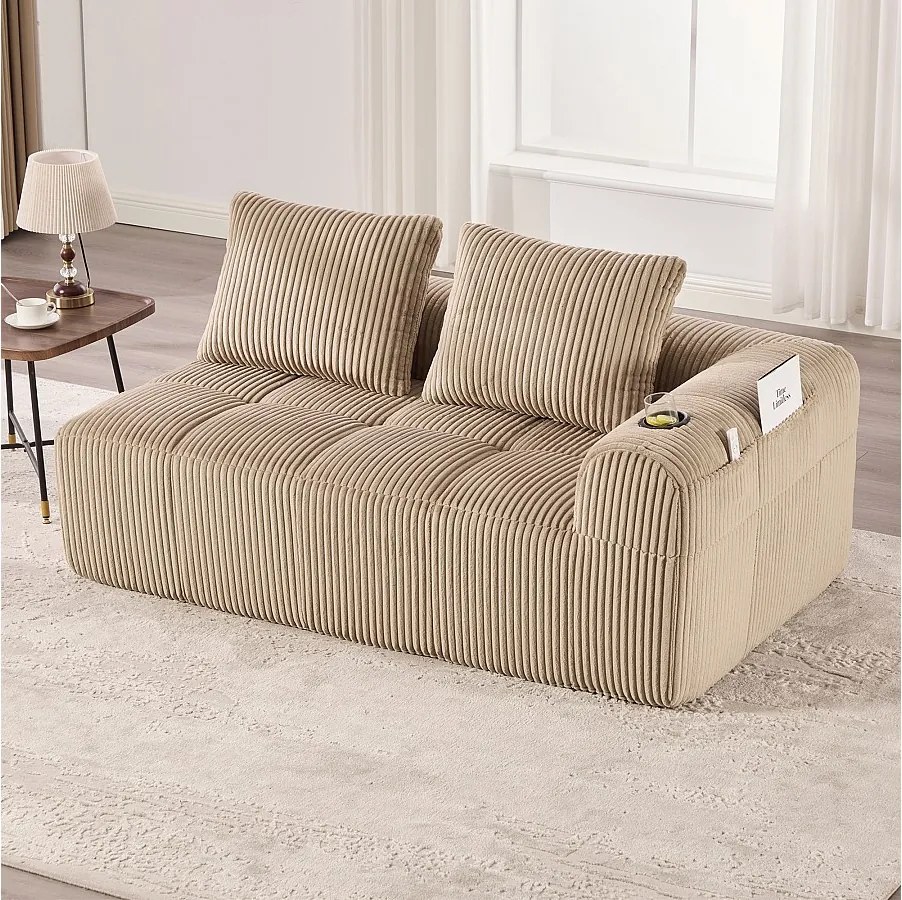 Wygodna sofa 2-osobowa - 158 x 93 x 61 cm - nie wymaga montażu - z poduszkami oparcia + kieszeń - aksamitna - khaki
