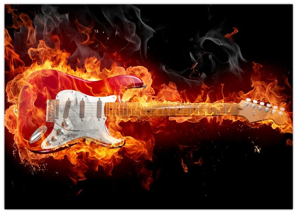 Obraz na szkle - Gitara w płomieniach (70x50 cm)