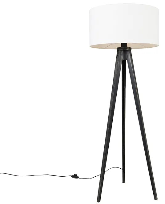 Lampa podłogowa statyw czarny z kloszem biały 50 cm - Tripod Classic Nowoczesny Oswietlenie wewnetrzne