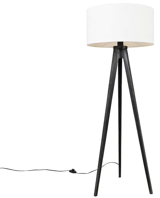 Lampa stojąca trójnóg czarna z kloszem białym 50 cm - Tripod Classic