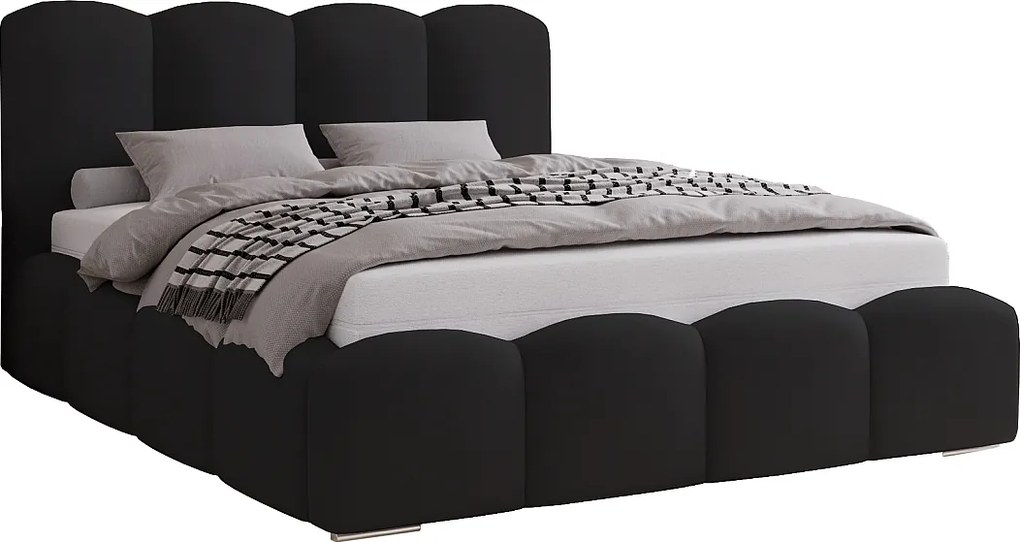 Łóżko do sypialni 140x200 cm Zenna - pojemnik, stelaż metalowy, aksamit - czarny (Magic Velvet 2219)