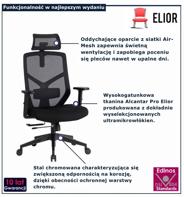 Czarny fotel obrotowy z zagłówkiem  W5-D90