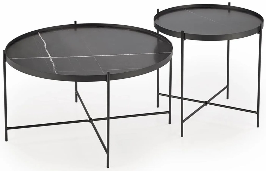 Komplet czarnych okrągłych stolików kawowych - B6-E26
