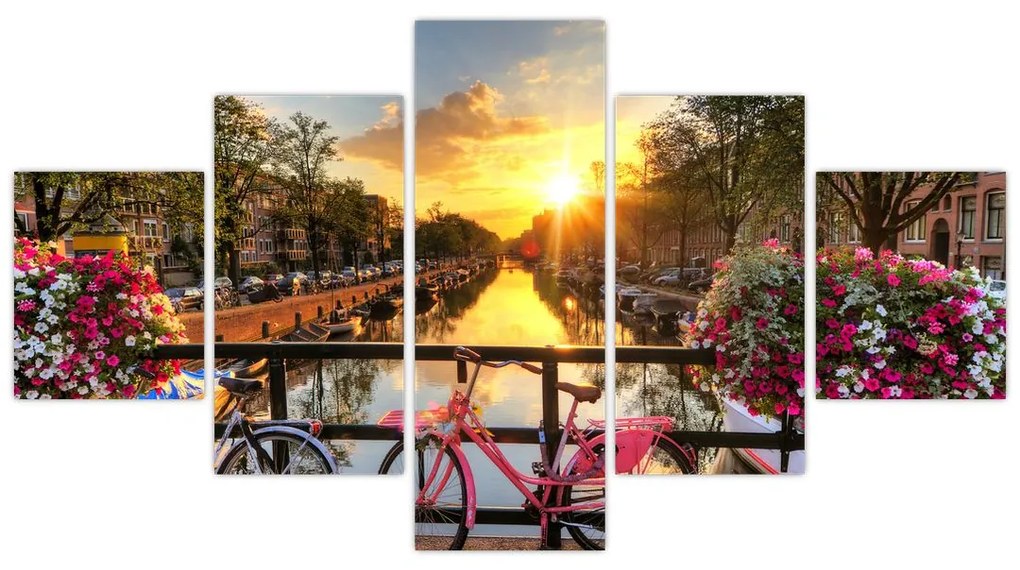 Obraz - Wschód słońca w Amsterdamie (125x70 cm)