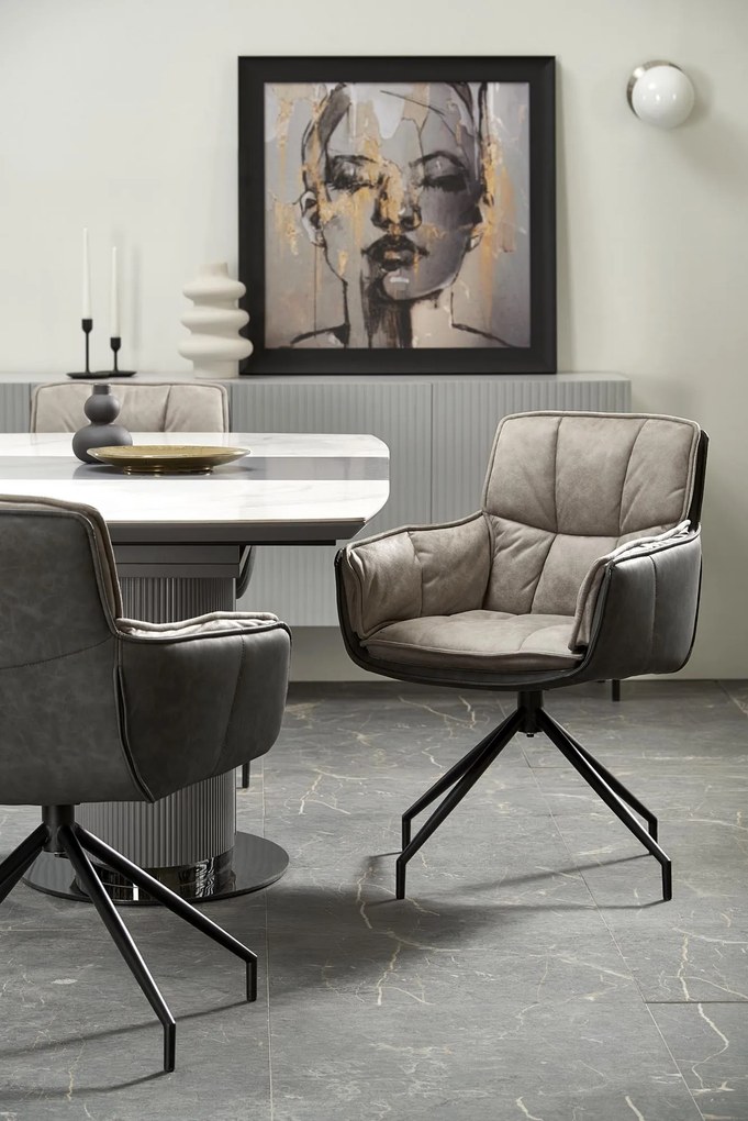 DANCAN stół rozkładany 160-200/90/76, ceramika biały marmur,odcienie szarości, czarny, jedna noga