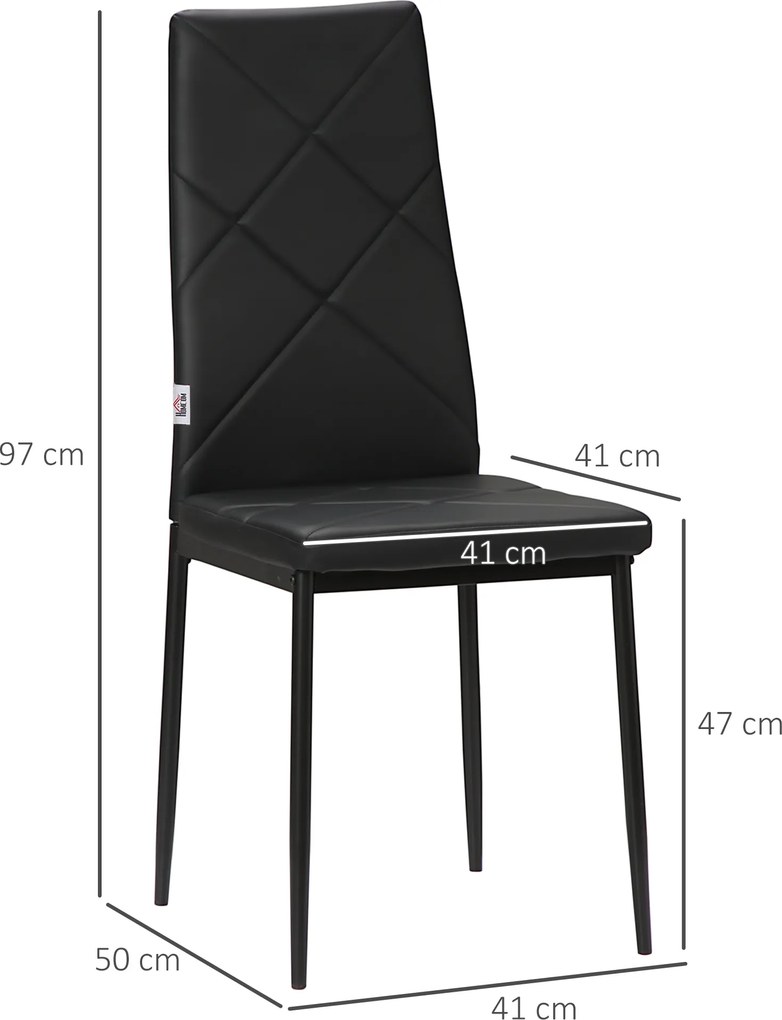 HOMCOM Zestaw 4 Krzesła Jadalniane Kuchenne Nowoczesny Design 41x50x97cm Czarne | Aosom PL