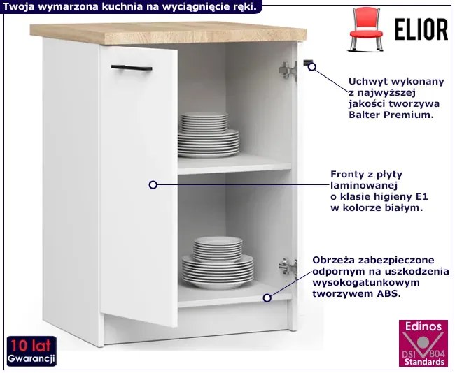 Biała dolna szafka kuchenna z podwójnym frontem 60 cm - Vivienne 12X