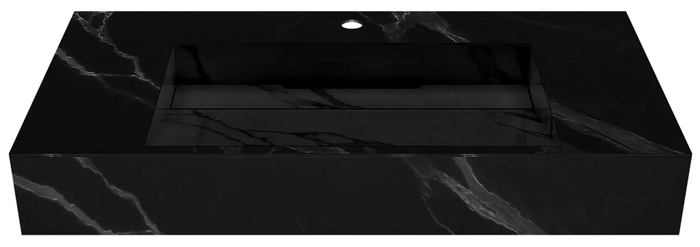 Umywalka podwieszana TAKOTNA z twardego materiału marmuropodobnego w kolorze czarnym – 90,2 × 45,2 × 8 cm (dł. × szer. × wys.)