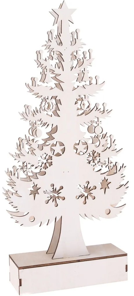 Świąteczna dekoracja drewniana LED Choinka biały, 32 x 15 cm