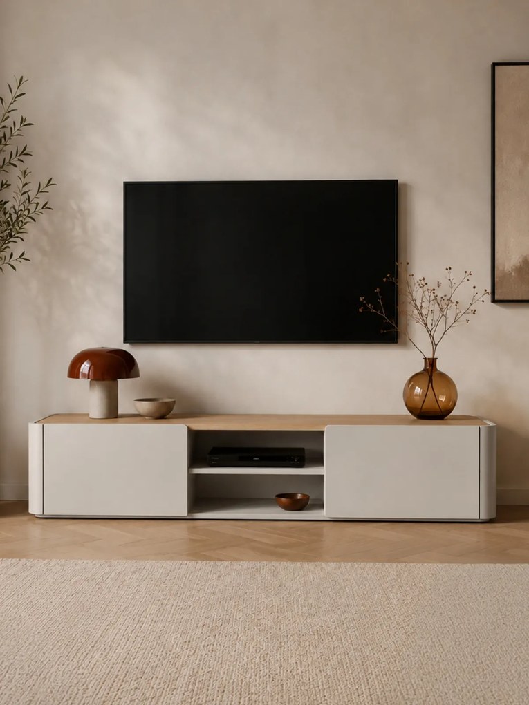 Szafka RTV Elivo 220 cm z szufladą - kaszmir / dąb olejowany