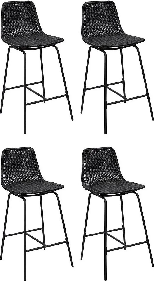 Zestaw metalowych krzeseł barowych i wyspowych z siedziskiem rattanowym 65 cm KUTA