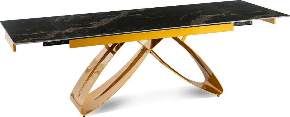 Zestaw Stół Rozkładany LUIGI 160-240 cm Czarny Marmur/Złoty i 4 Krzesła Tapicerowane YORK Czarne Glamour