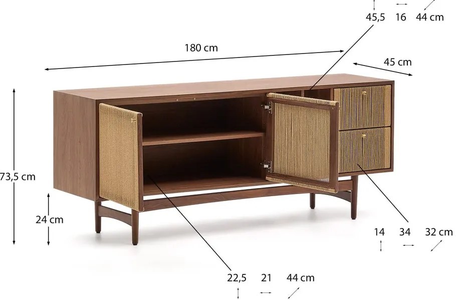 Brązowa niska komoda w dekorze orzecha 180x73 cm Elan – Kave Home
