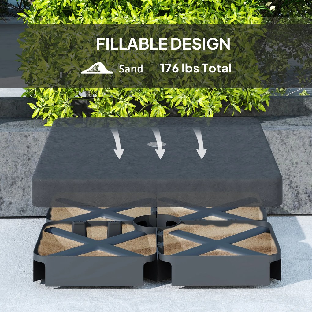 Outsunny Ciężarki do podstawy parasola, Wodoodporne, Napełnialne piaskiem, Plastik, 89D x 89S x 10,5W cm, Czarny