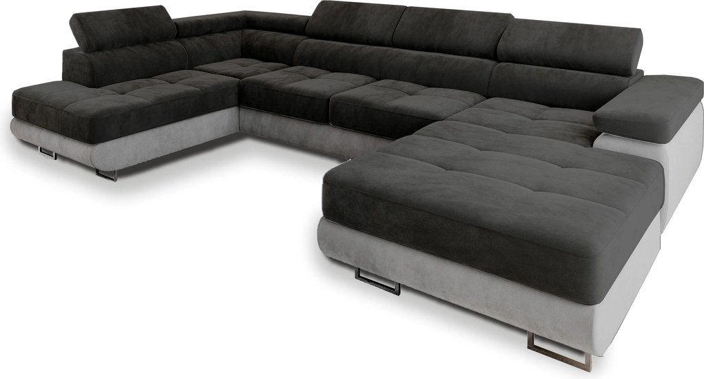 Masseno Narożnik CASONE z funkcją spania i pojemnikiem na pościel, Rozkładana sofa - Czarny, MONOLITH 95 + MONOLITH 84
