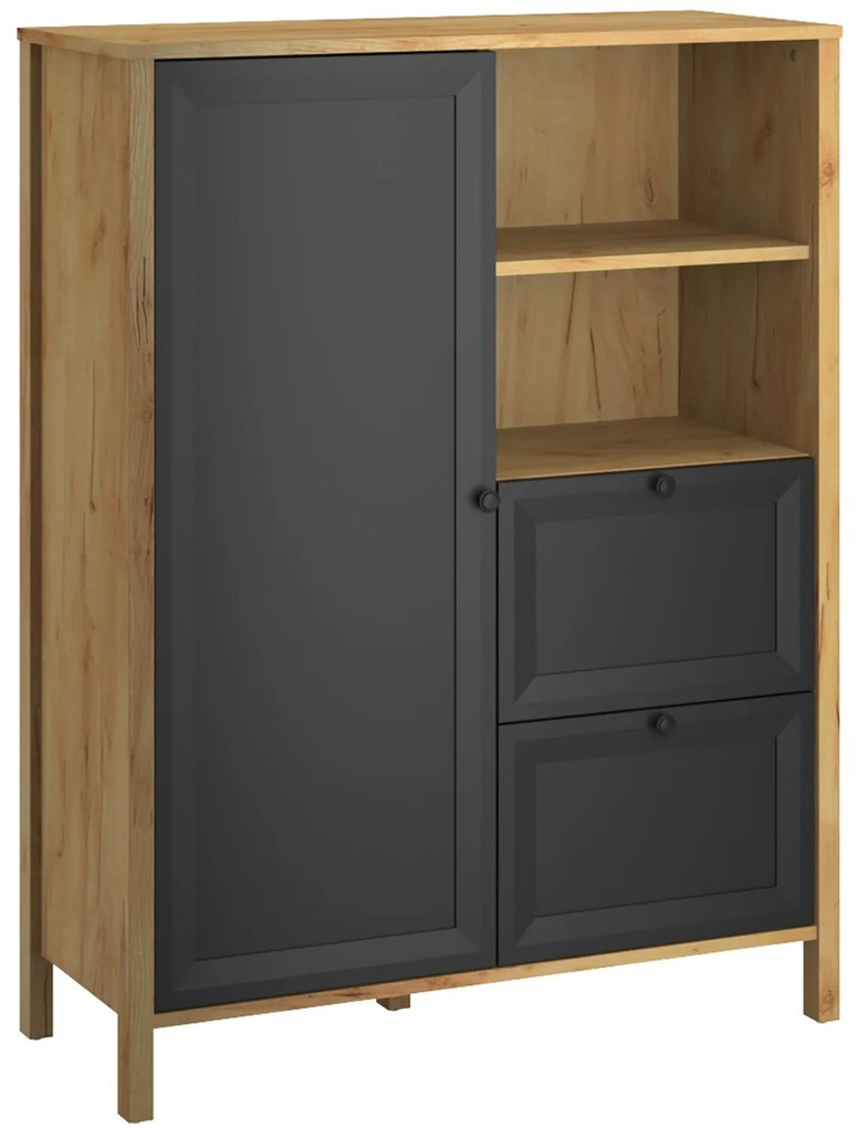 Komoda z Szufladami Drewniana do Salonu NORIA 92 cm Dąb craft złoty/czarny Loft
