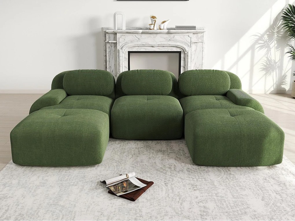 Modułowa sofa w kształcie litery U - konstrukcja bez stelaża - Tkanina o wysokiej elastyczności - Sztruks - Nie wymaga montażu - Zielony