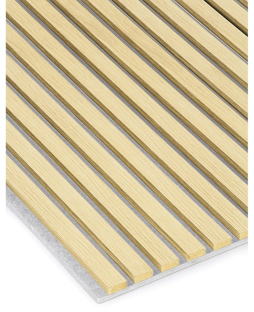 Drewniany panel akustyczny, 2400 x 600 mm, szary podkład, dąb