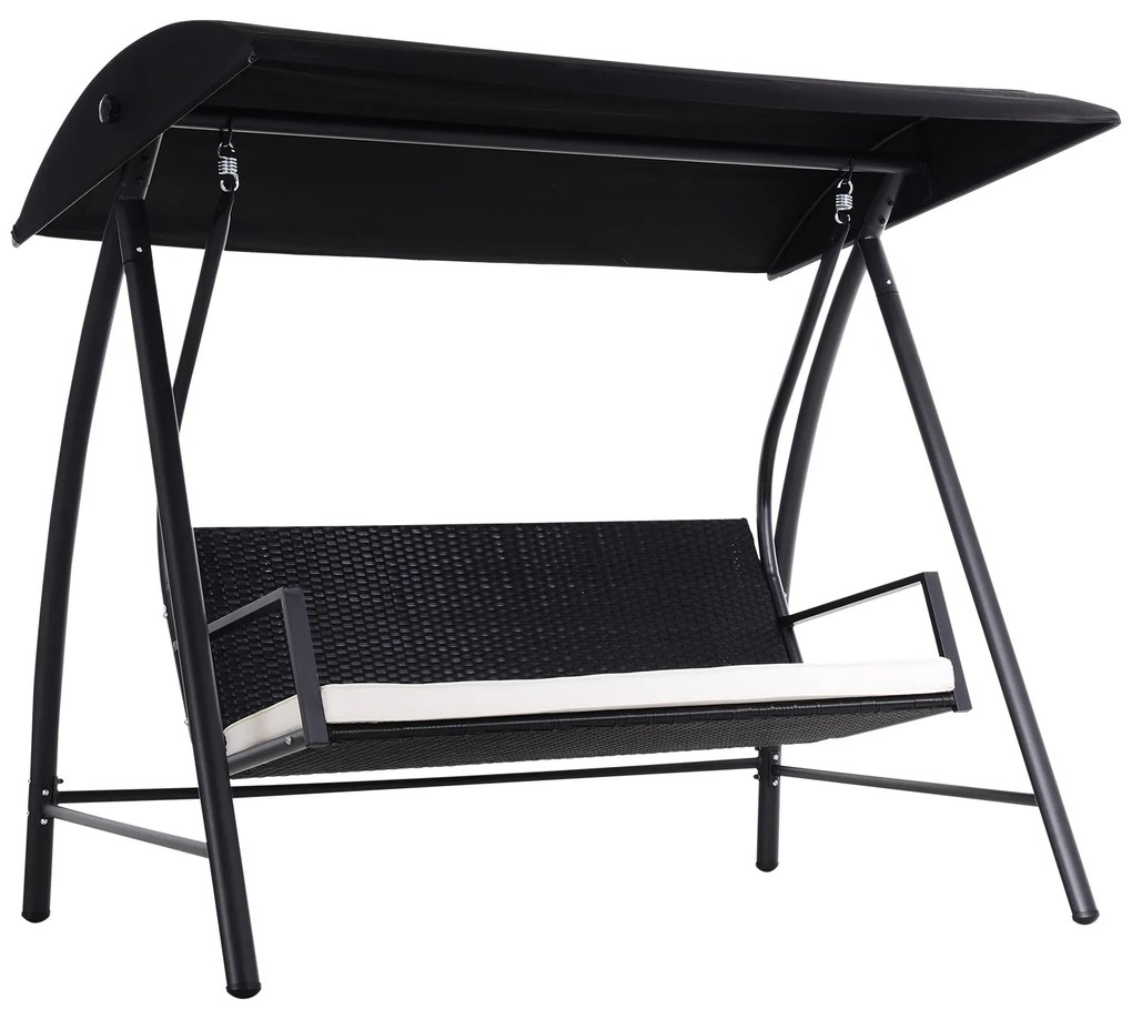 Outsunny Huśtawka Ogrodowa 3-os z Dachem Technorattan Metal Czarna | Aosom PL