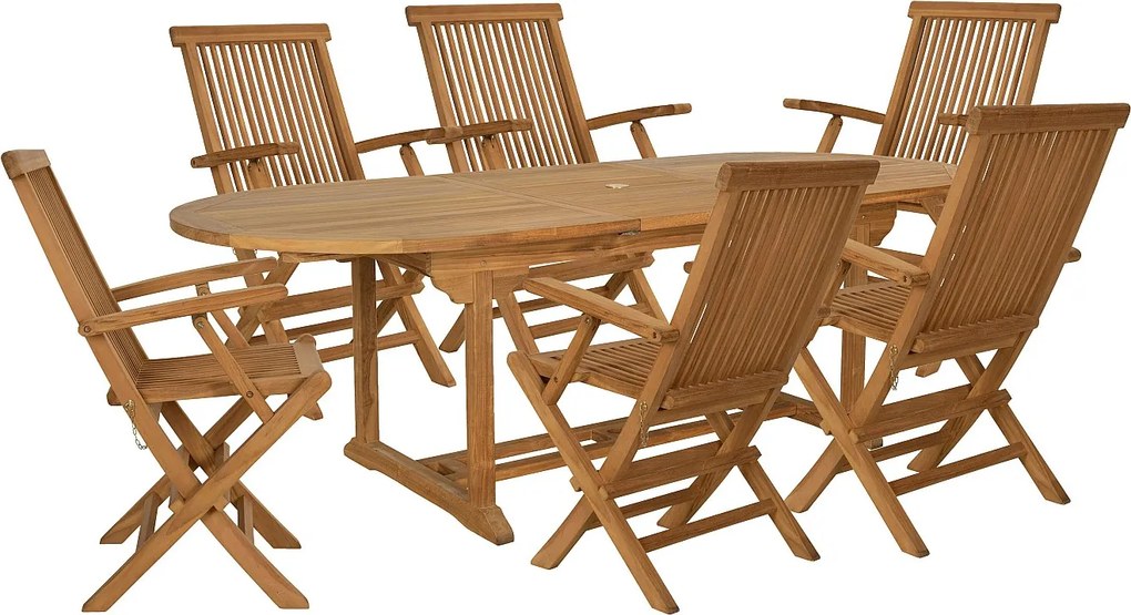 Zestaw mebli ogrodowych z drewna tekowego : rozkładany stół  dł. 180/240 cm i 6 składanych foteli - Jasny naturalny - BYBLOS II od MYLIA