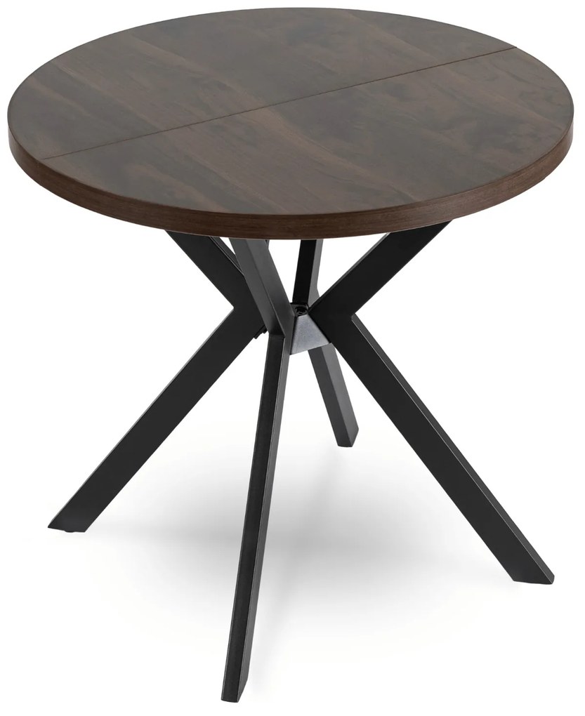 Stół Okrągły Rozkładany DORIAN 80-160 cm Orzech/Czarny Nowoczesny Loft