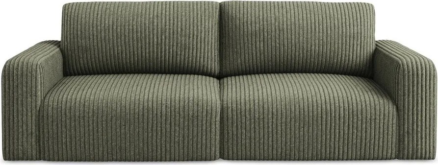 Zielona sztruksowa rozkładana sofa ze schowkiem 252 cm Kona – Makamii