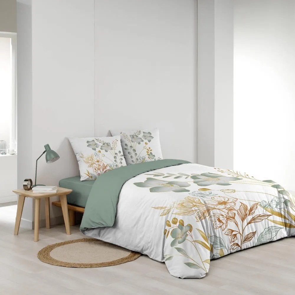 Biało-zielona bawełniana pościel dwuosobowa 240x220 cm Lolita – douceur d'intérieur
