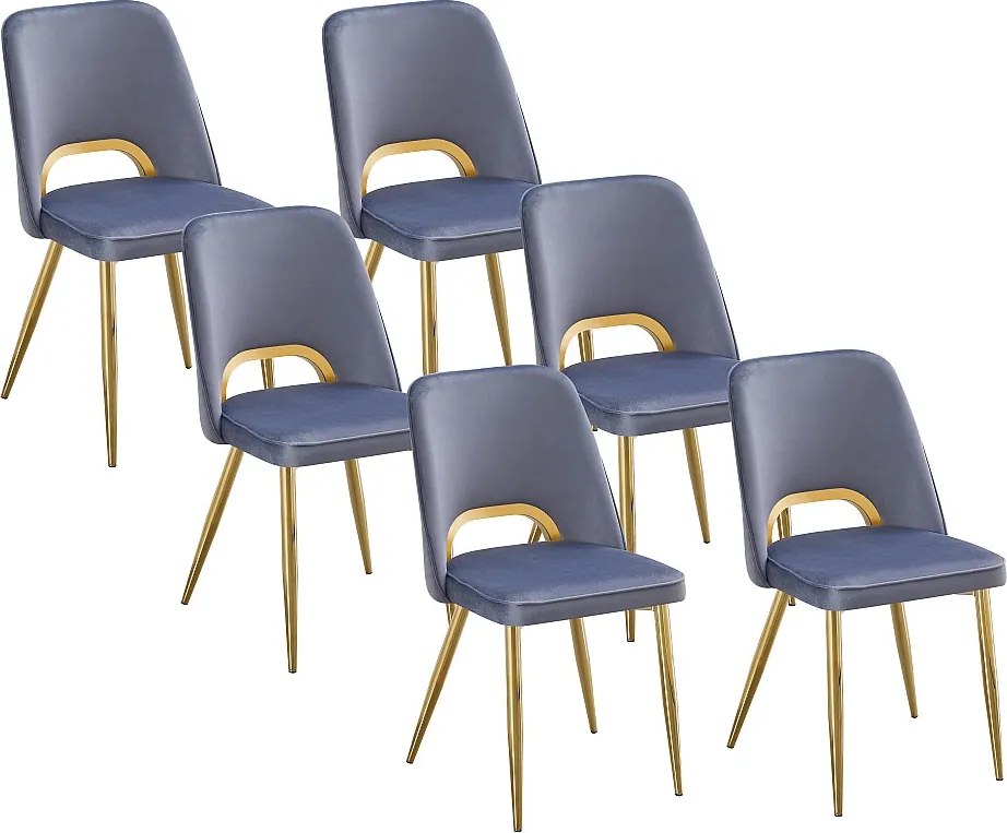 Zestaw 6 krzeseł z weluru i złotego metalu – Niebieskie – LUNA