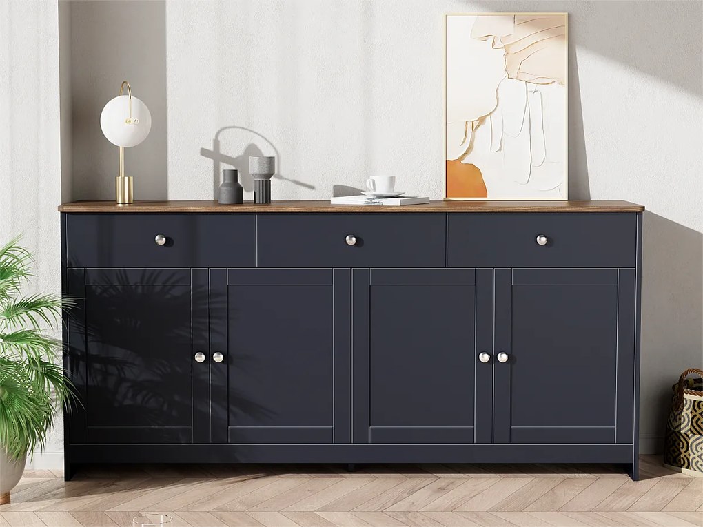 Bufet do salonu - 4 drzwi i 3 szuflady - panele wiórowe - Szary czarny