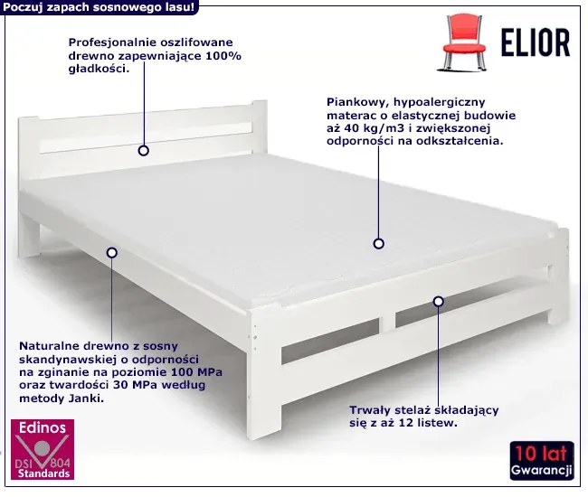 Białe drewniane łóżko z materacem 120x200 Delik