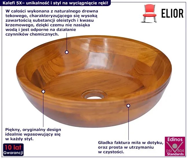 Umywalka łazienkowa na blat z drewna tekowego P7-Z61
