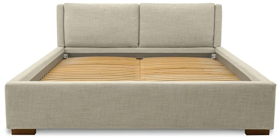 Beżowe tapicerowane łóżko dwuosobowe ze stelażem 140x200 cm Dreamer – Scandic