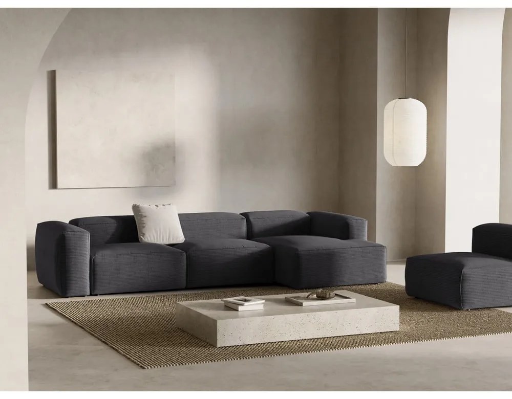 Ciemnoszary sztruksowy narożnik (prawostronny/z szezlongiem) Bergamo – Cosmopolitan Design