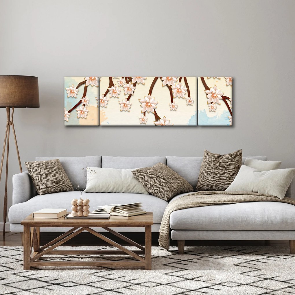 Obraz - Kwiaty na gałęziach, kolorowe (170x50 cm)