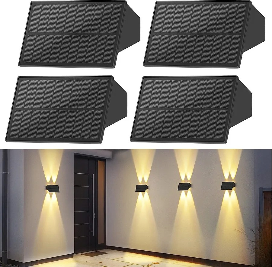 NETTLIFE Lampy solarne zewnętrzne - 4 sztuki Lampy solarne zewnętrzne ścienne, oświetlenie zewnętrzne, ciepła biel