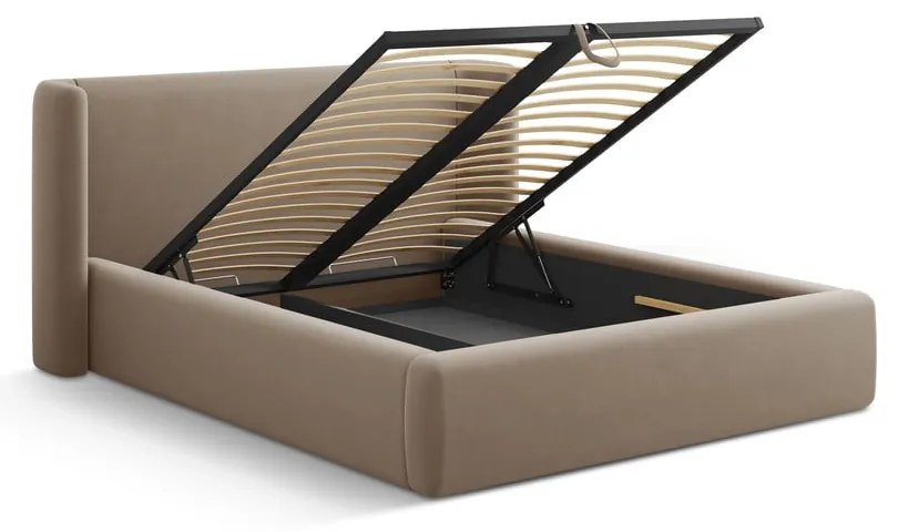 Jasnobrązowe tapicerowane łóżko dwuosobowe ze schowkiem ze stelażem 180x200 cm Jason – Windsor &amp; Co Sofas