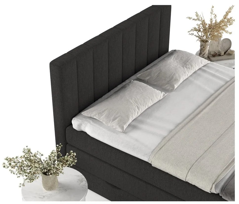 Czarne łóżko boxspring ze schowkiem 140x200 cm Ruby – Maison de Rêve