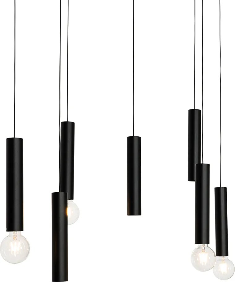 Designerska lampa wisząca czarna owalna 7-światłowa - Tuba