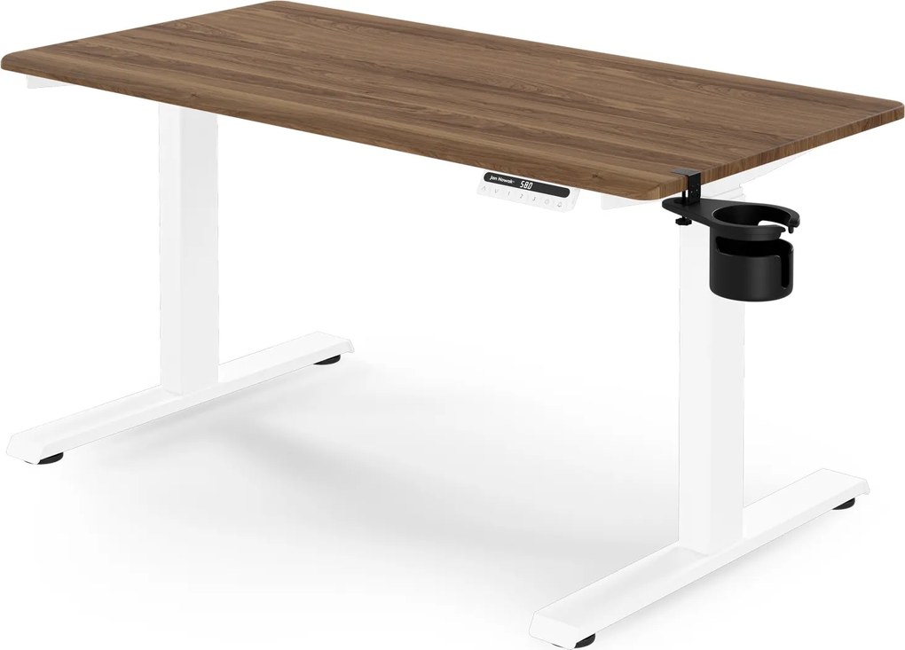 Biurko elektryczne z regulacją wysokości ergonomiczne białe/orzech,1200x600 mm: ARIA