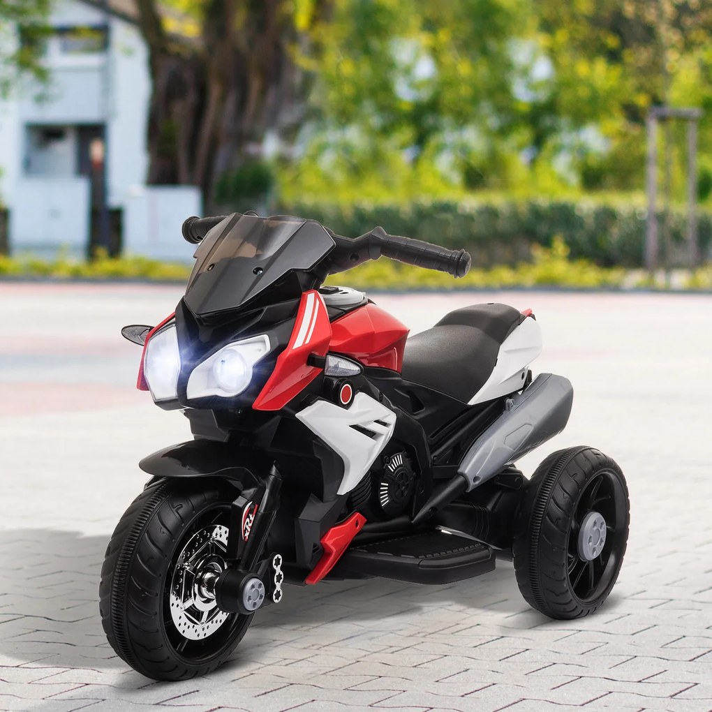 HOMCOM Elektryczny motocykl dla dzieci, ze światłami i dźwiękami, 3 km/h, ładowalny, Plastik/Metal, Czarny/Czerwony