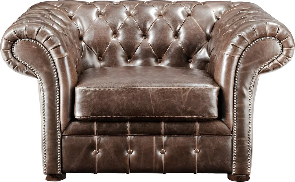 Fotel typu chesterfield z postarzanej skóry CLOTAIRE