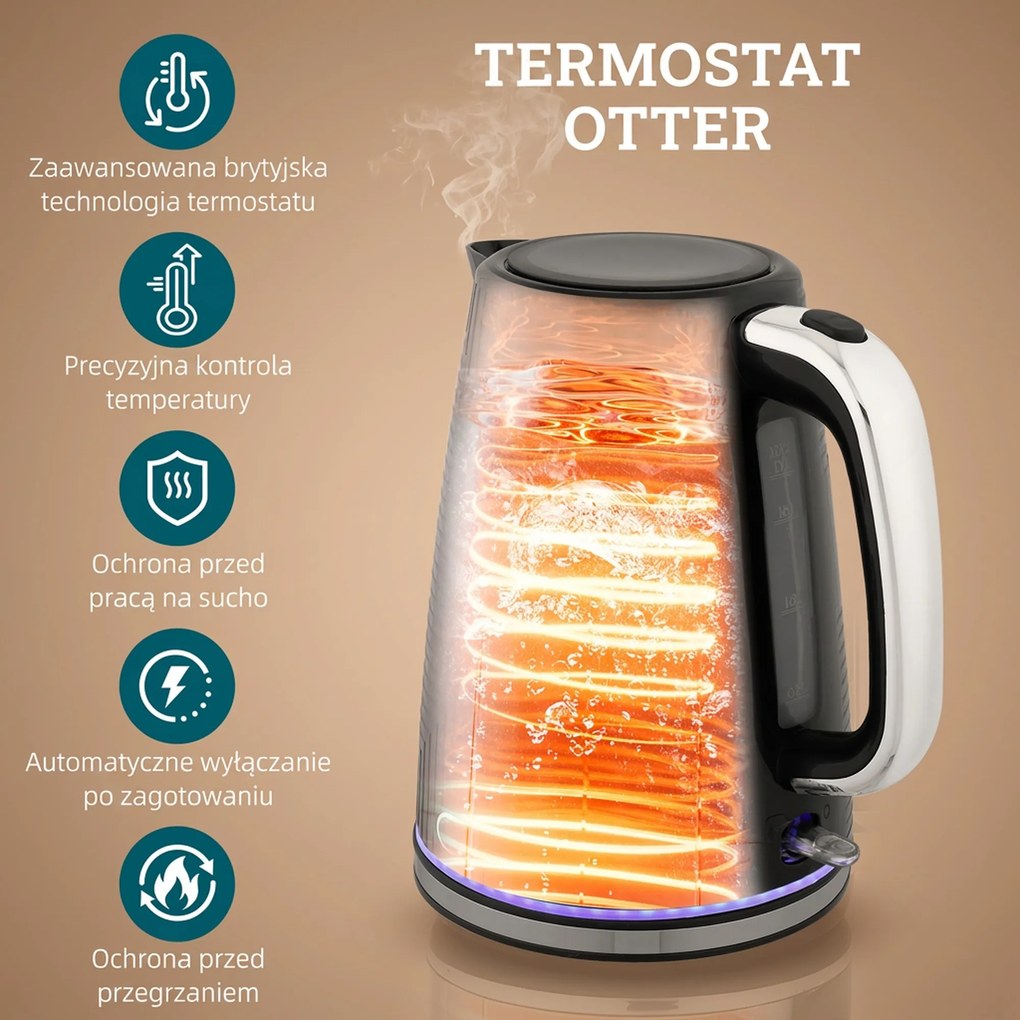 HOMCOM Zestaw czajnik i toster, 2200W, Otter-Thermostat, 2-szczelinowy toster, 7 poziomów przyrumienienia, szuflada na okruchy, czarny