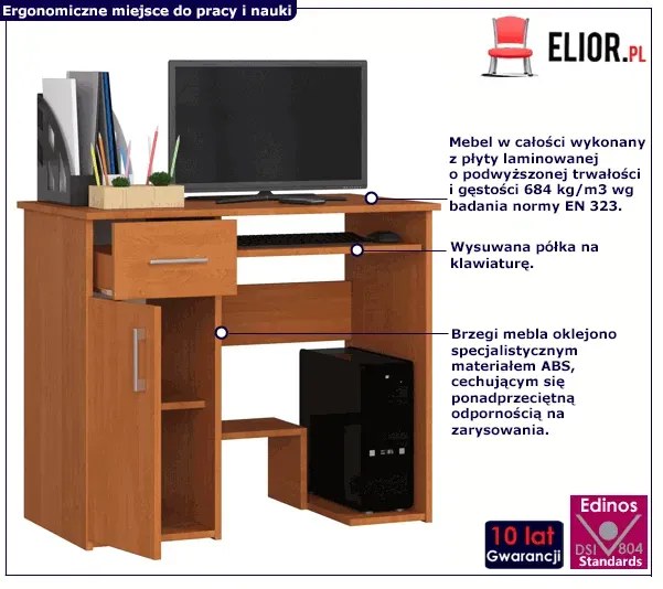 Biurko Z Szufladą I Półkami Olcha S0-B78