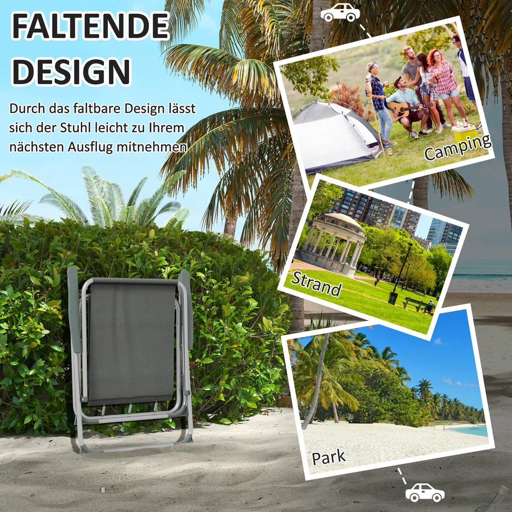 Outsunny Krzesło ogrodowe składane krzesło kempingowe, 53 cm x 54 cm x 76 cm, Szary + Srebrny