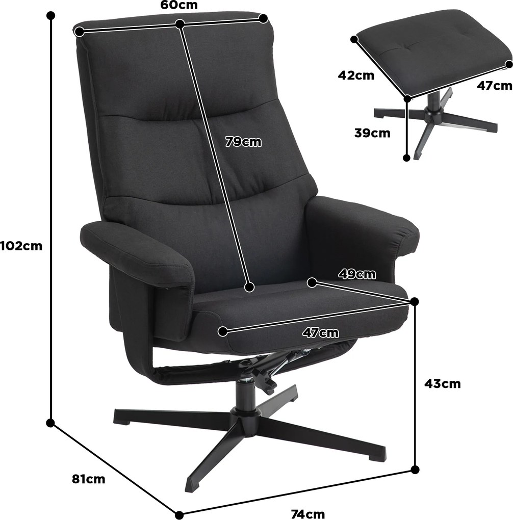 HOMCOM Fotel z podnóżkiem, obrotowy, funkcja bujania, imitacja aksamitu, do 150 kg, Czarny